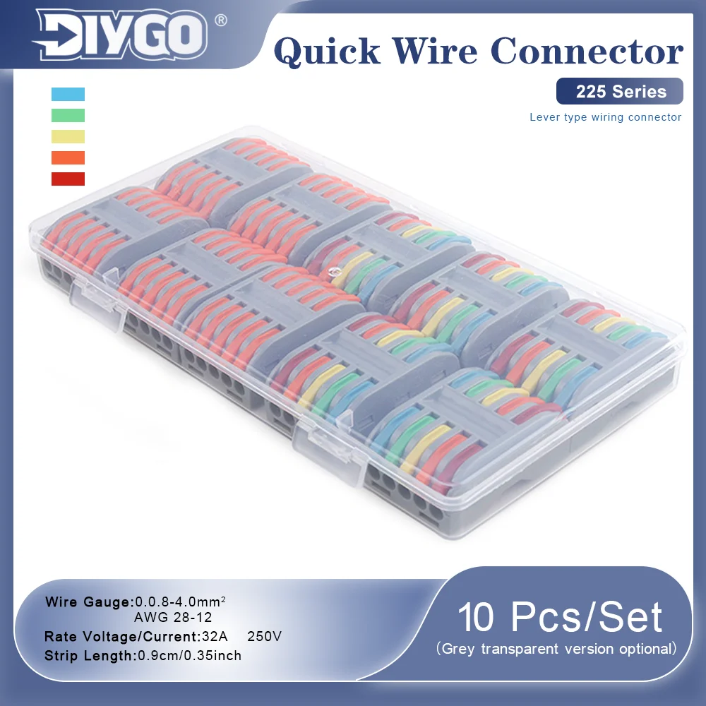 10Pcs Lever Wire Connectors 5 Poles Quick Wire Connector AWG28-12 32A 250V Compact Electrical Cable Terminal Block for Wiring