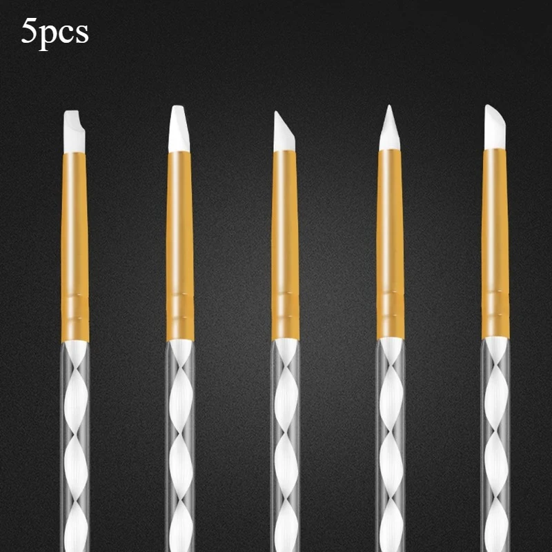 네일 아트 DIY 엠보싱 속이 빈 실리콘 네일 도자기 조각 조형 도구 브러쉬 UV 젤용 5개입 실리콘 모델링 브러쉬