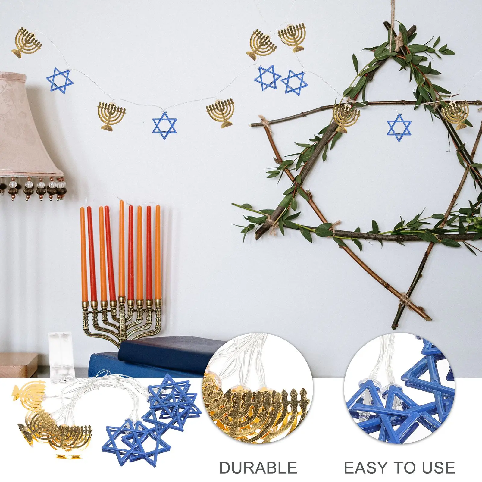 1.65M Judaism Mogen David Star Lights String Decor Hanukkah Shavuot Jewish the Feast of the Dedication Menorah Party Supplies