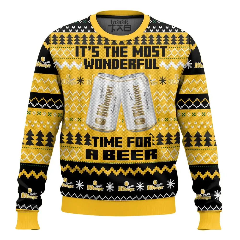 Beer Enthusiasts 3D Beer Printed Men's Yellow Black Christmas Ugly Sweater Festival Atmosphere Party Christmas Gifts Loose
