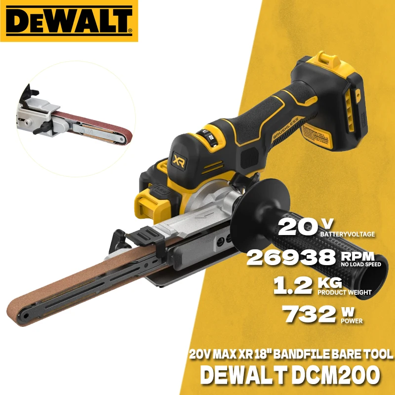 DEWALT DCM200 20V MAX XR® 18 in. Bandfile 104° Rotating Contact Arm 700 MWO Brushless Motor Cordless Belt Sander DCM200B