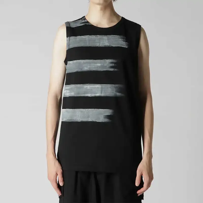 

YOJI OOAK оригинальный дизайн, черно-белая кисть, жилет с горизонтальным узором и принтом, футболка без рукавов, свободный модный топ
