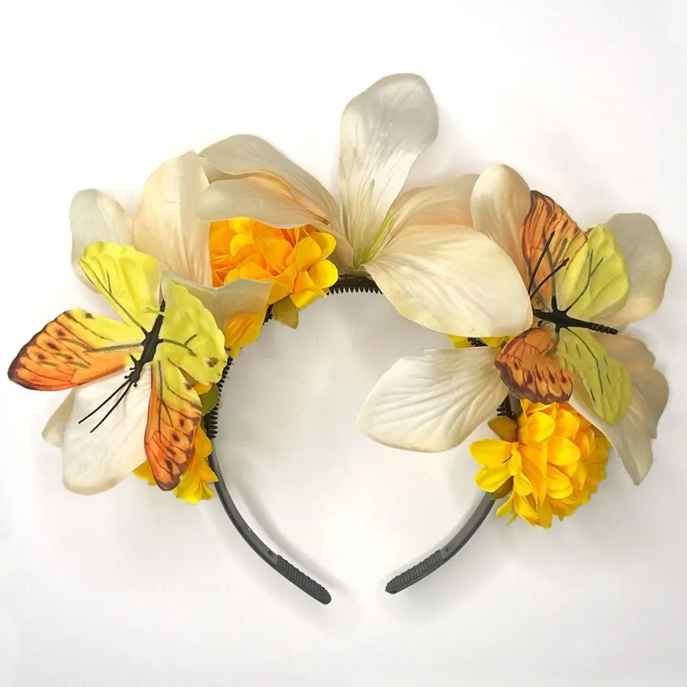 

Sweet Simulation Flower Hair Hoop Butterfly Elegant Floral Crown Hairband Headdress Garland Carnival Hair Accessories Daily