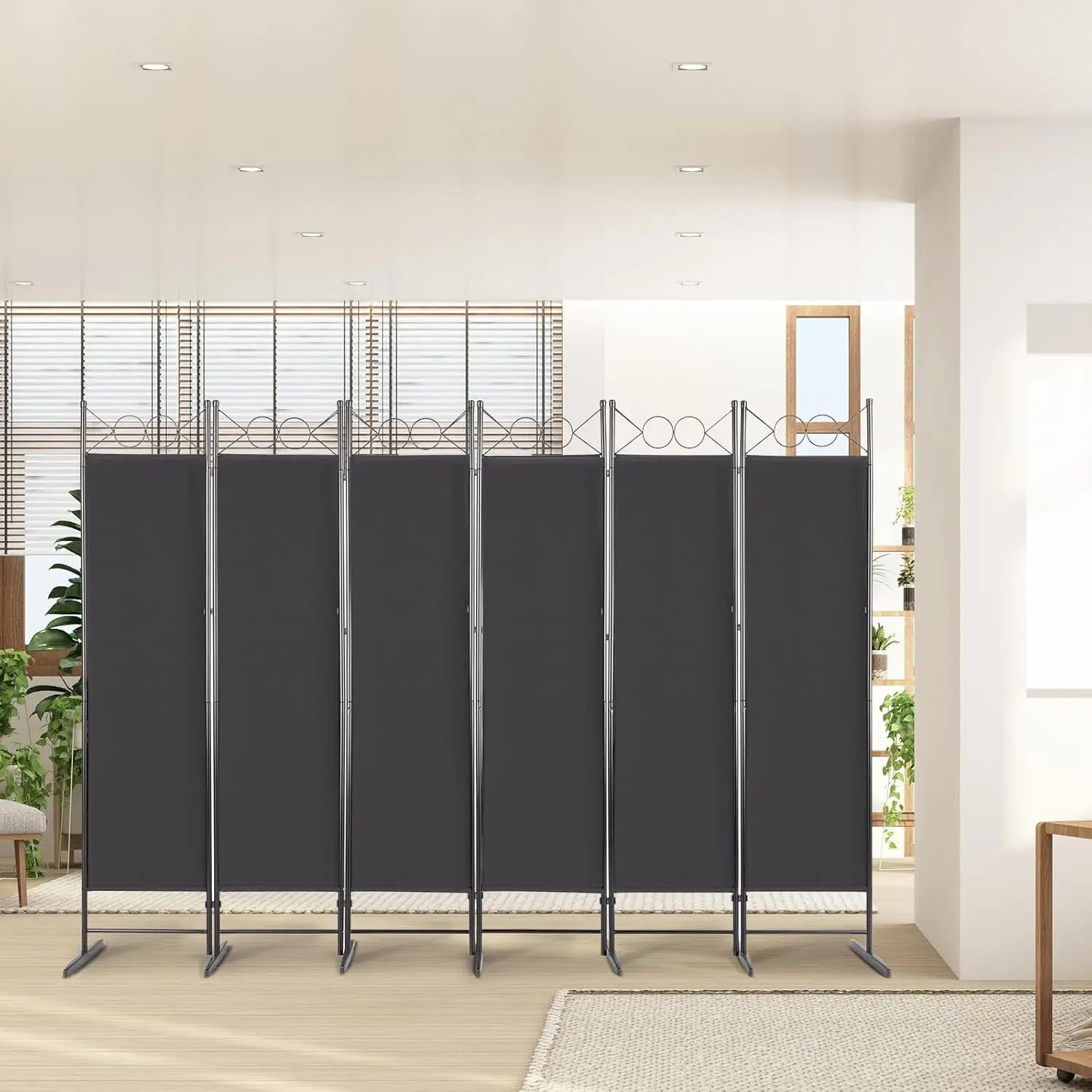 

Black 6-Fold Room Divider 5.74FT Steel Frame Screen Folding Privacy Divider Freestanding for Home Office Bedroom, Room D