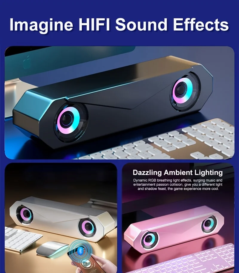 مكبر صوت سلكي للكمبيوتر، مؤثرات صوتية هاي فاي، قوة صدمة مزدوجة، مكبر صوت ستيريو محيطي لأجهزة الكمبيوتر المحمول ومكبرات صوت USB