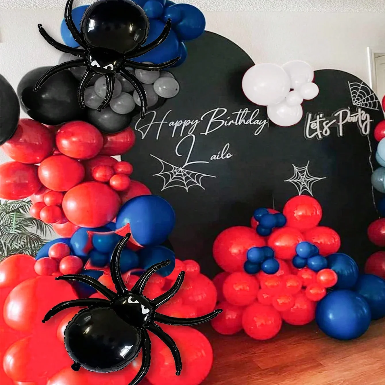 125 Stück Schwarz Rot Blau Alles Gute zum Geburtstag Latex Spinne Ballonkette Schwarze Spinne Halloween Mottoparty Ballon Luftballons Girlande Bogen