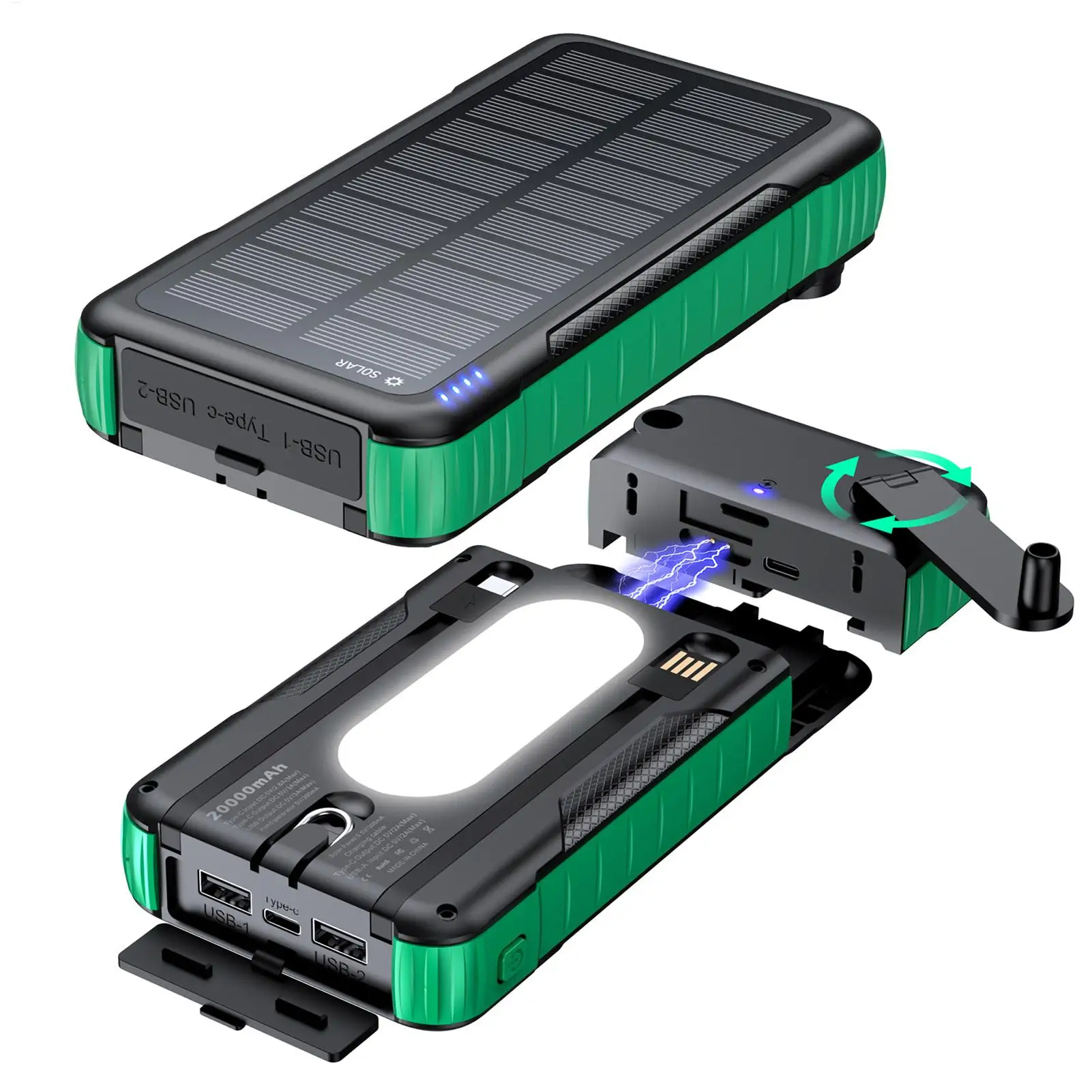 

Hand Crank Solar Power Bank 20000mAh with Cable Camping Light Fast Charge Powerbank for IPhone Xiaomi Samsung Portable Charger