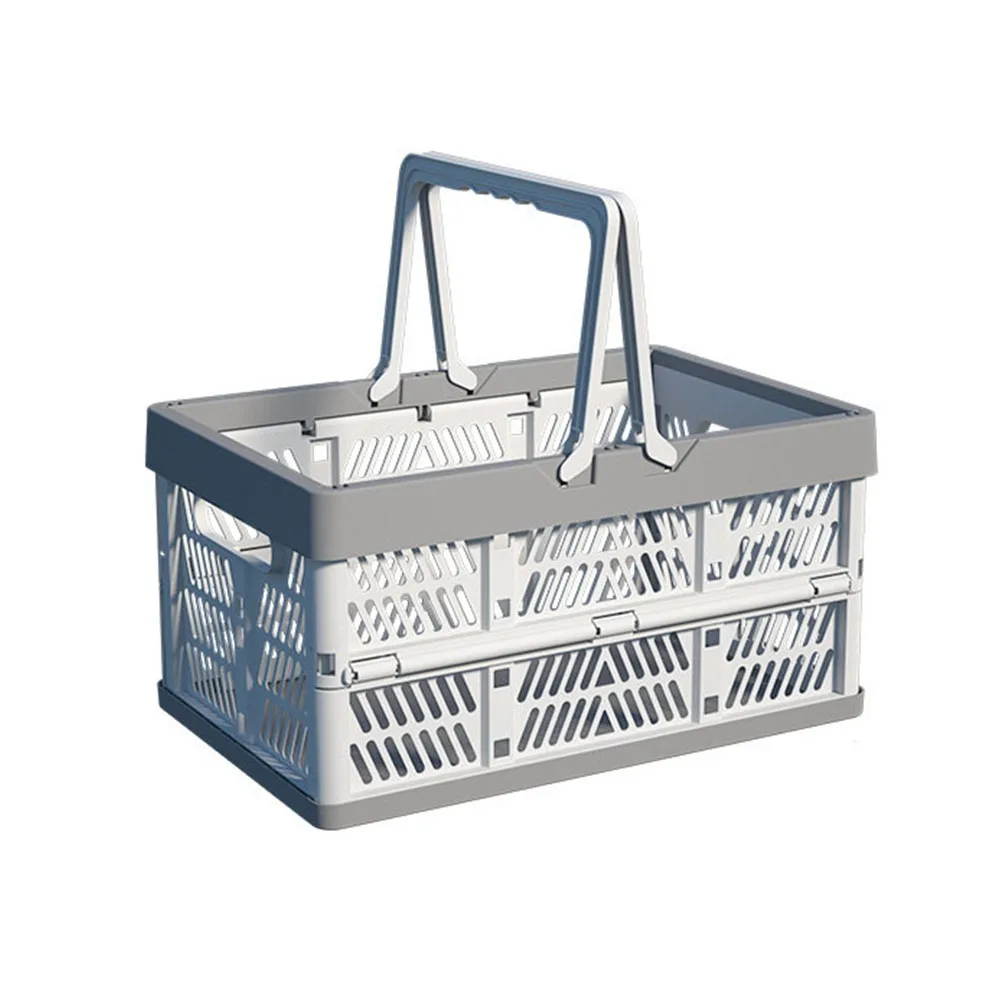 Cesta plegable, caja de Picnic portátil para exteriores con asa, caja de plástico de almacenamiento plegable para acampar, cesta de compras grande para supermercado