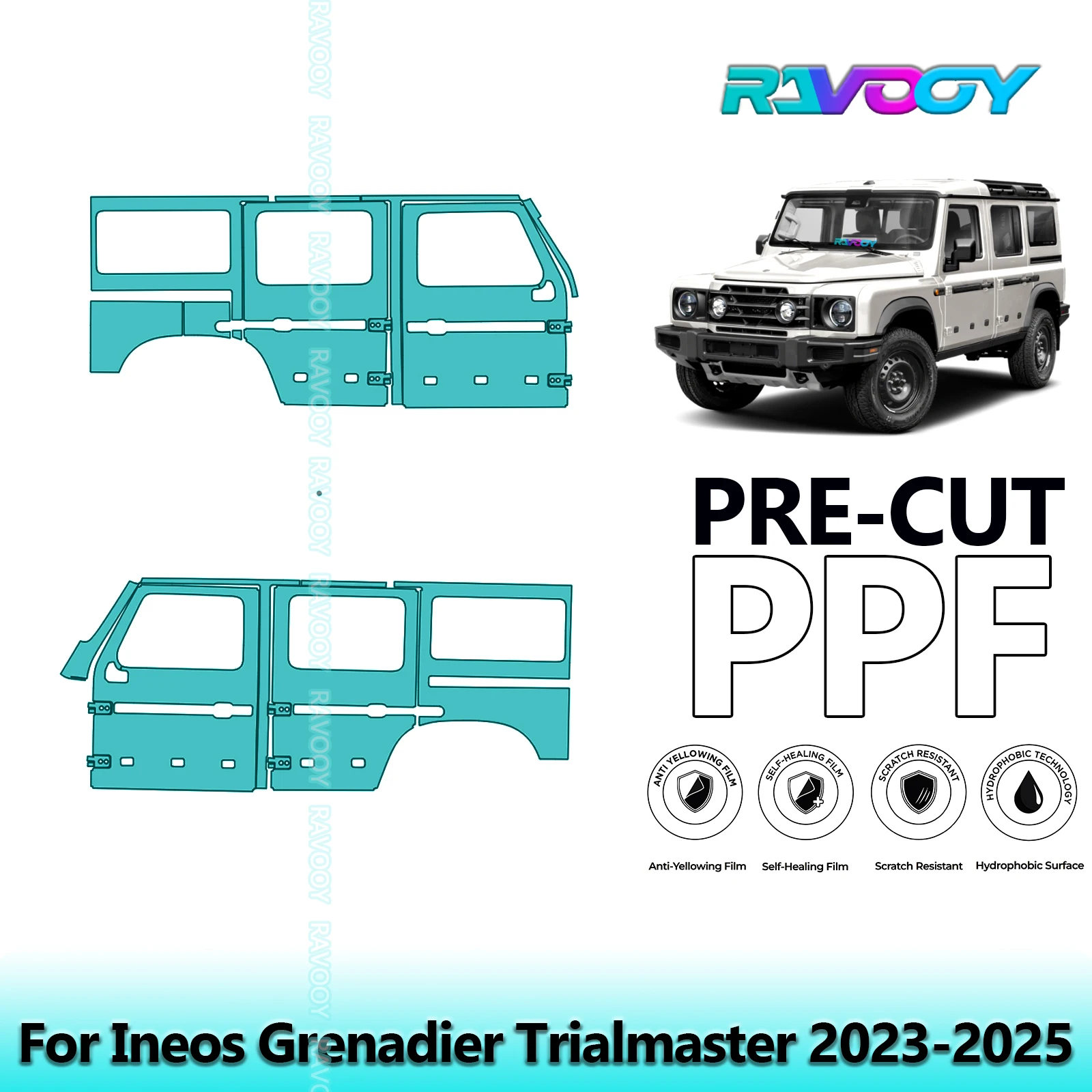 

For Ineos Grenadier Trialmaster 2023-2025 8.5mil Clear Matte Pre-Cut PPF Door & A/B Pillar Kit TPU Paint Protection Film Set