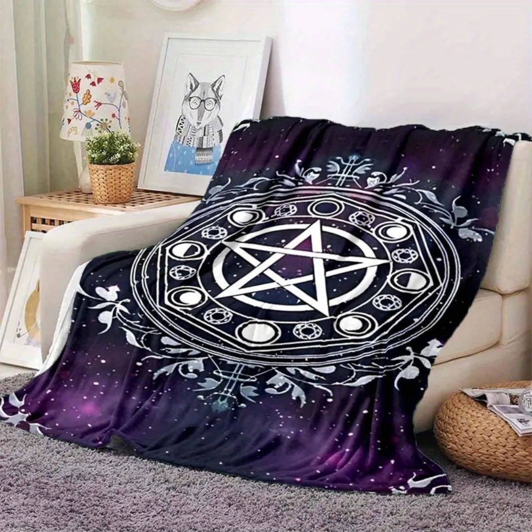Pentagram Mandala Blanket Large Black Magic Pentagram Mandala Blanket - Polyester Flannel, Pagan Mystery Design for Bed Sofa