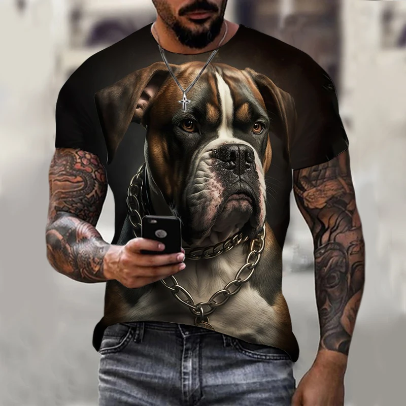 Koszulka z nadrukiem 3D Pitbull unisex wokół szyi z krótkim rękawem moda uliczna wysokiej jakości T-shirt duże letnie spersonalizowane ubrania — zdjęcie 2