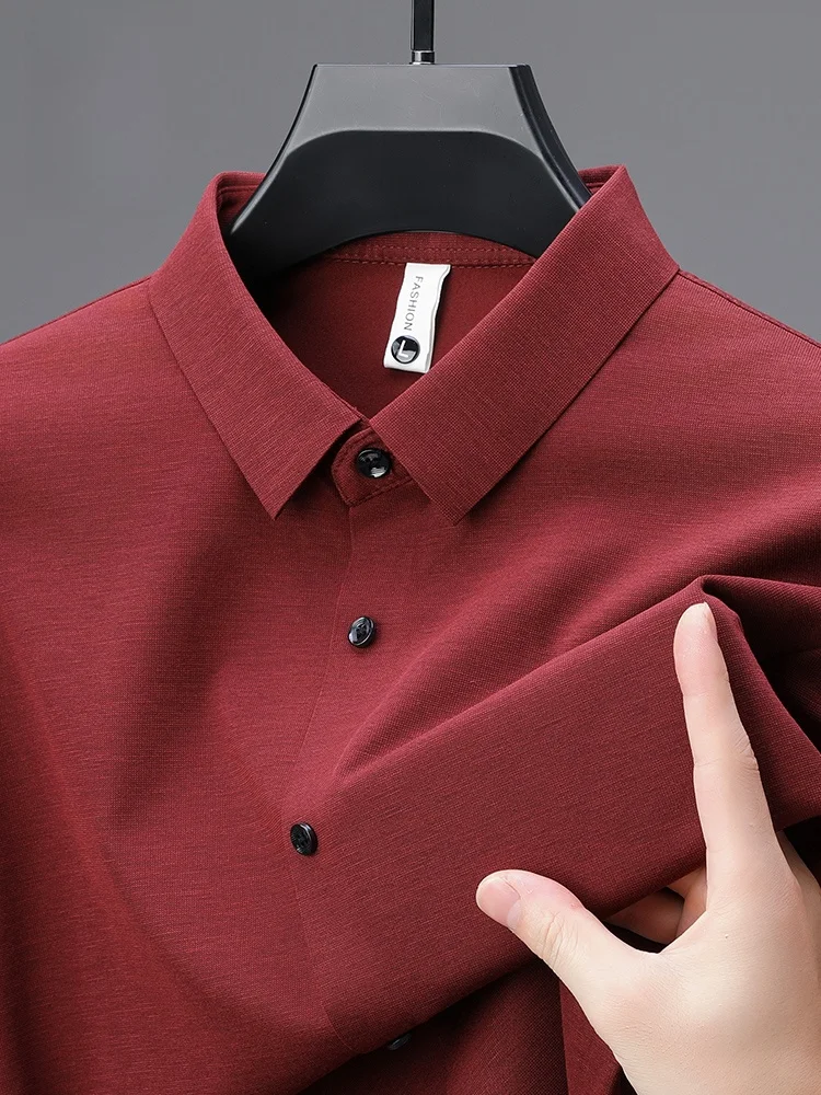 

Мужская деловая рубашка с длинным рукавом из смесовой шерсти, однотонная, весна-осень, универсальная, дышащая, из полиэфирного волокна