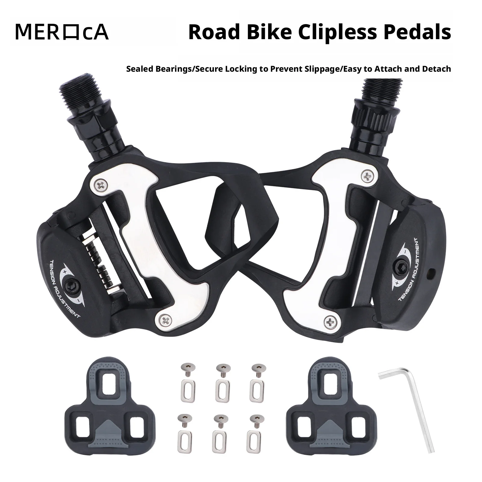

Self-locking bicycle pedals, nylon clipless pedals for road bikes, with cleats, bearing pedals, cycling accessories