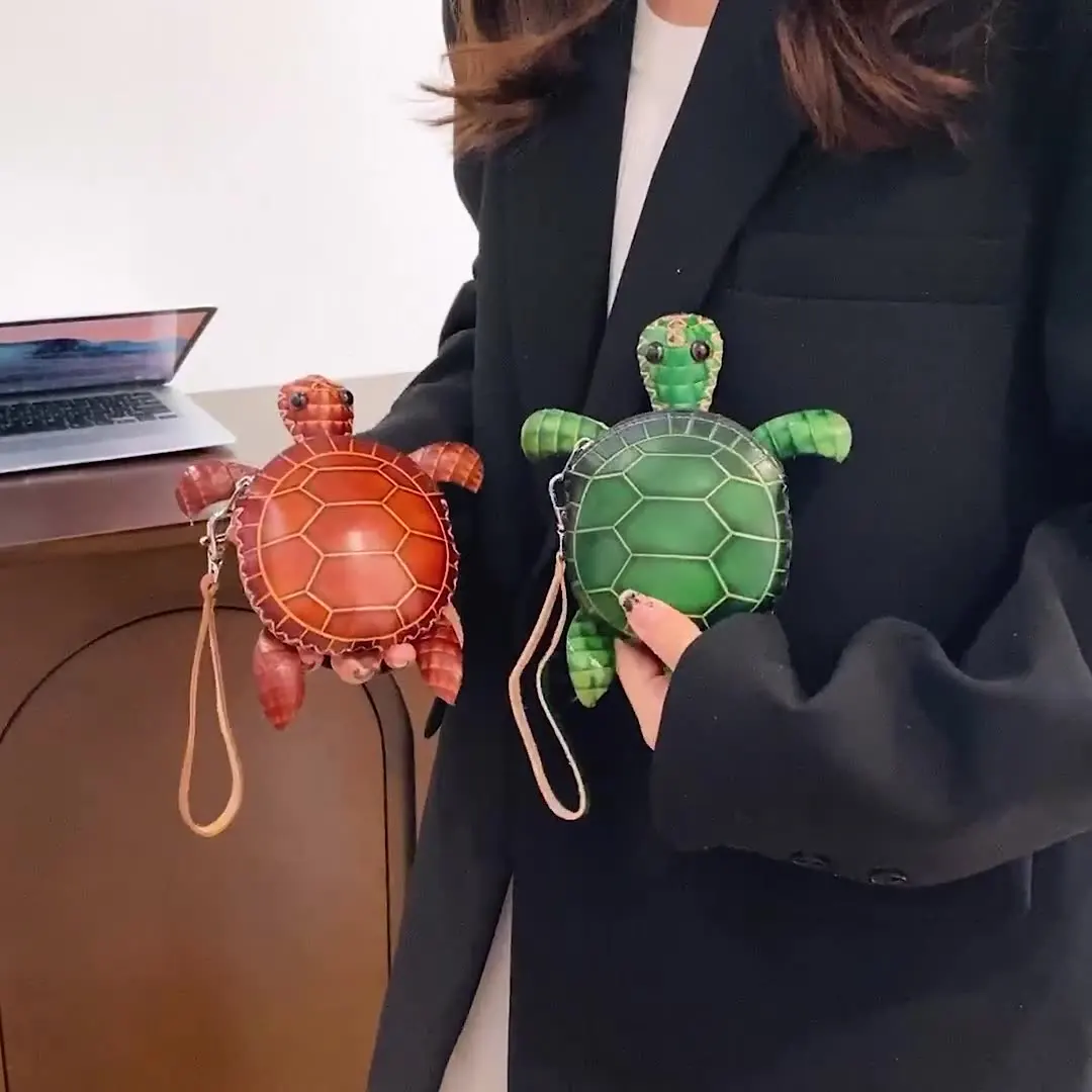 Genuine Leather Creative Turtle Coin Purse Cute Cartoon Student Children's Mini Cowhide Handmade Animal Short Wallet