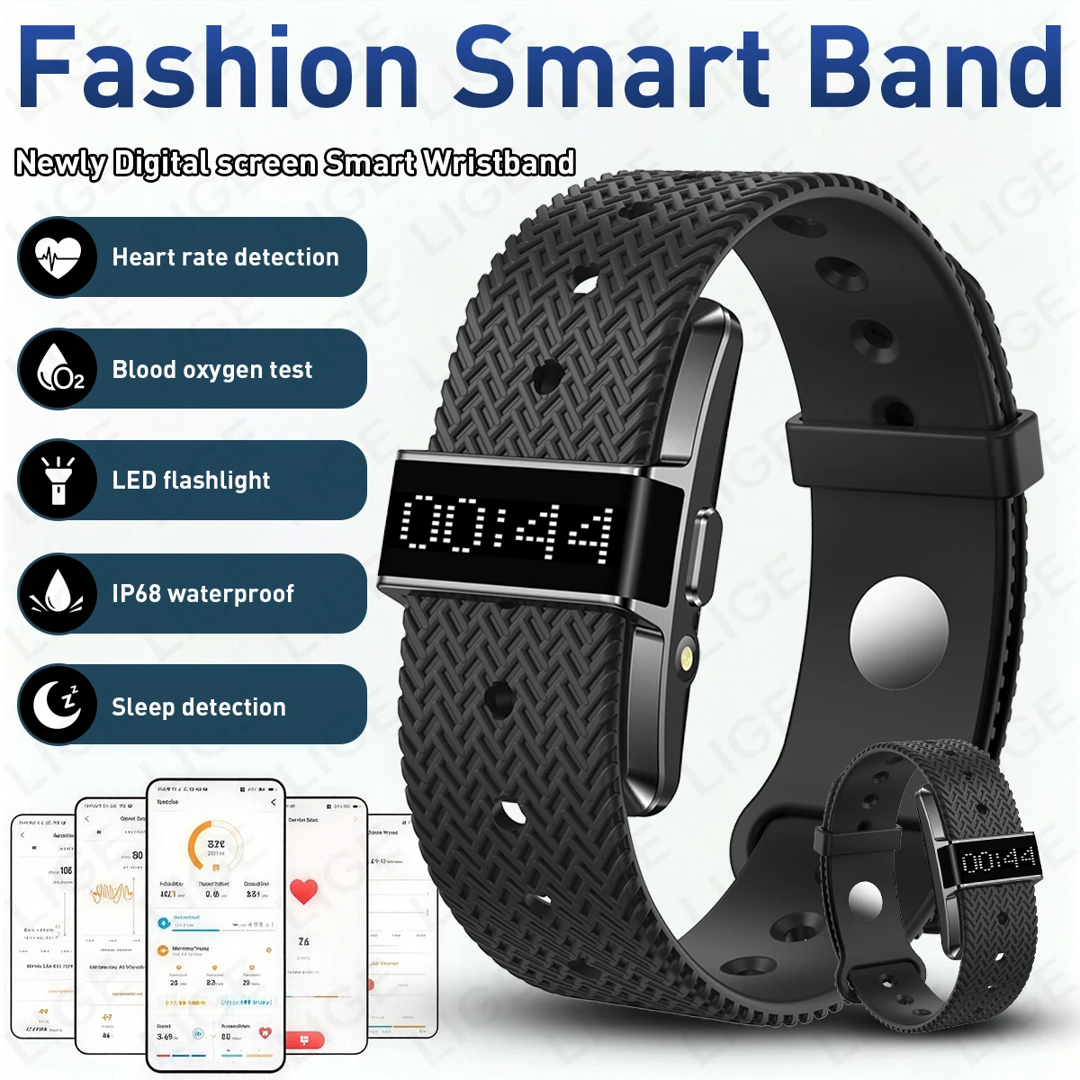 LIGE New 0.8-inch LED Screen Smart Watch Sports Fitness Pedometer Waterproof Bracelet Call Reminder Health Monitoring Smartwatch