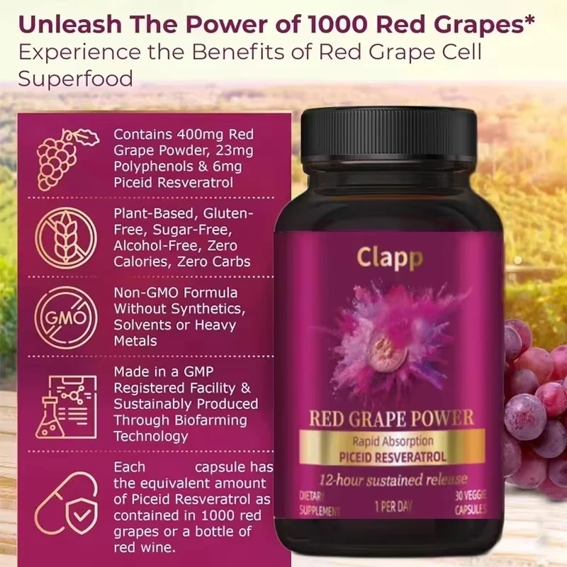 

Clapp Resveratrol Extract Capsules - Benefits Immunity, Antioxidants, Cardiovascular Health, Promotes Smooth Skin