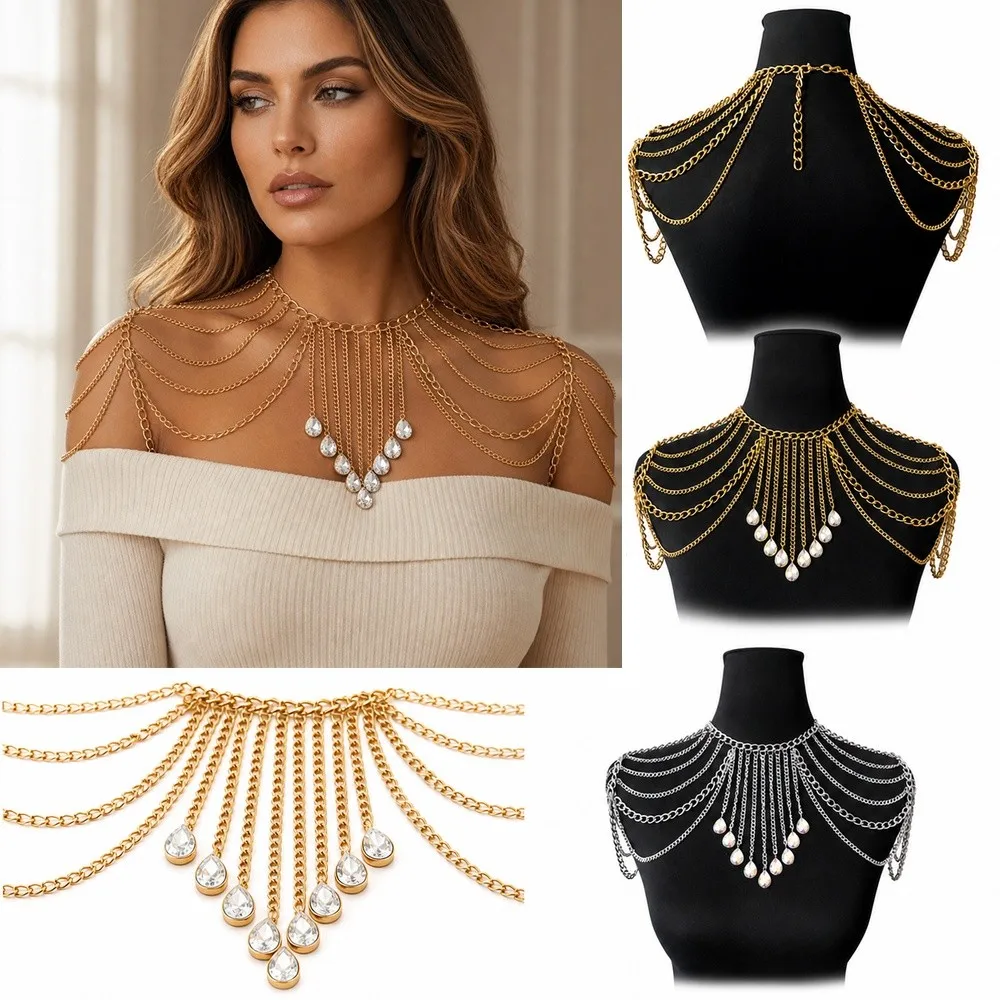 New Tassel Sexy Body Chain Exaggerated Long Shoulder Chain Draped Structure Decorative Multi-layer Necklace Festival Costume
