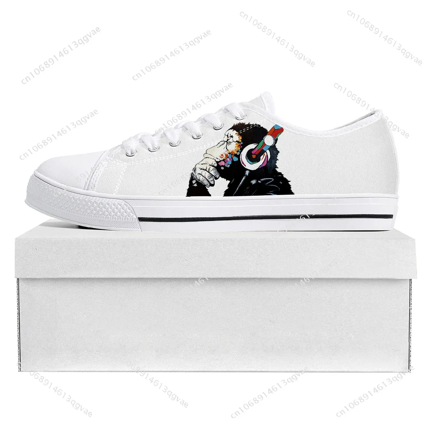 Banksy Denken Chimp Low Top hochwertige Turnschuhe Herren Damen Teenager Leinwand Sneaker lässig Paar Schuhe benutzer definierte Schuh weiß