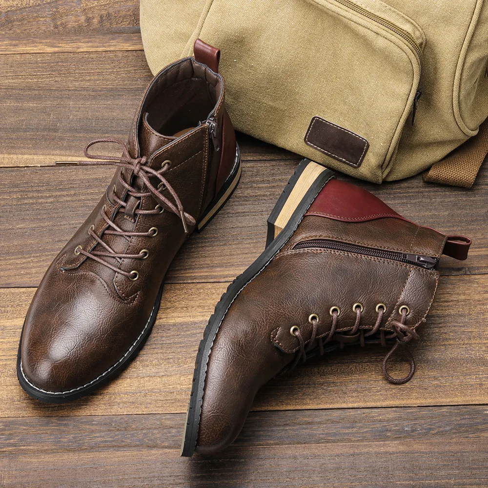 

Large Size Fashion Men's Versatile Simple High Single Wooden Root Heightening Men's Ankle Versatile Short Boots