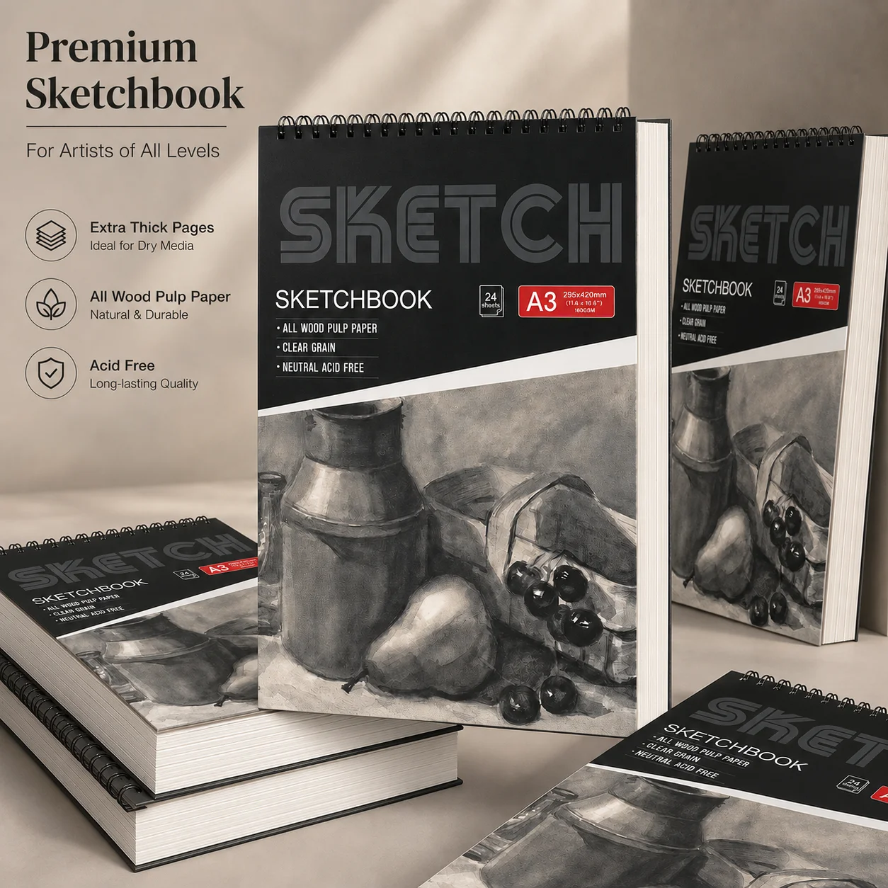 Premium Drawing Book for Beginners to Pros - Spiral Binding, Easy Tear-Off Pages, Ideal for School Projects & Home Studio Use
