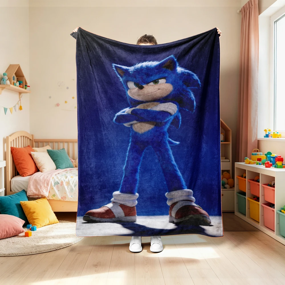 Blanket for Living Room Car Camping Dormitory Cute Cartoon Sonic Soft and Warm Throw Blanket Cartoon Flannel Blanket comfortable