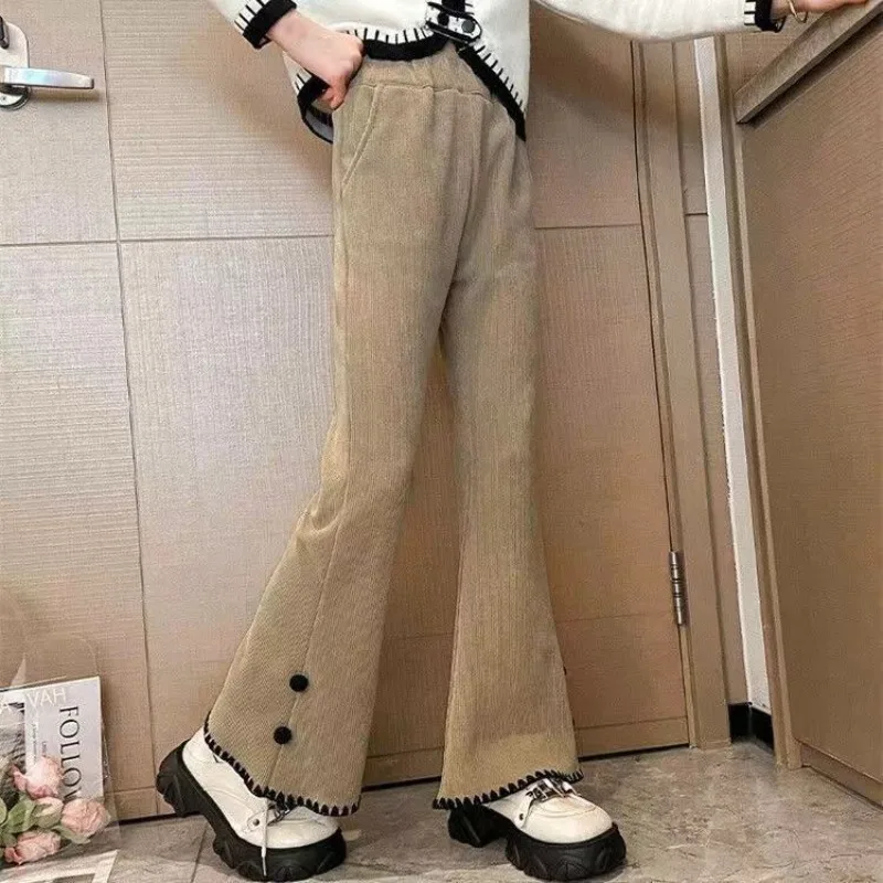 Girl's Autumn Winter New Mid-Weight Flared Jeans with Integrated Fleece-Lining, Stylish Casual Pants for Tween Girls