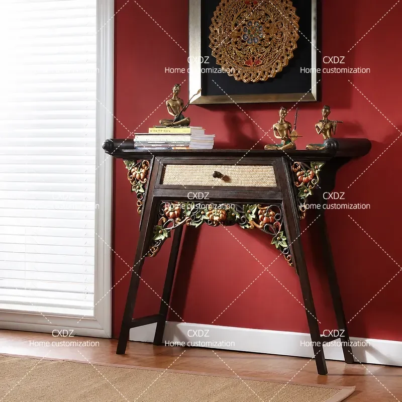 Thai Style Solid Wood Platform Table for Shrine Buddhist Altar Incense Burner Stand Household Furniture