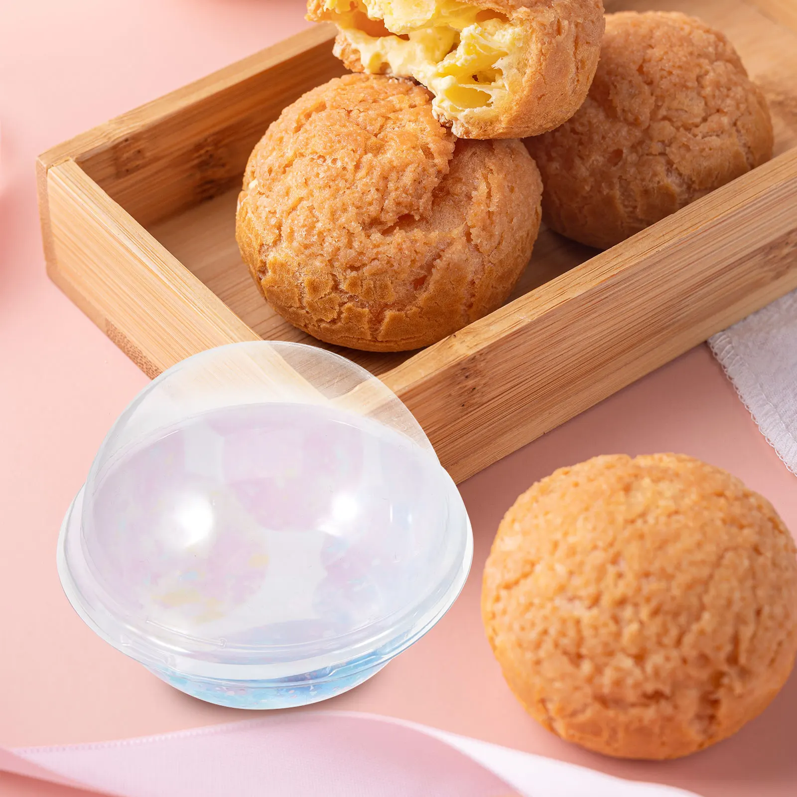 

50pcs Mini Cupcake Containers Cake Packaging Single Moon Cake Container Dome Lid Reusable Pet Material Food Storage For Desserts