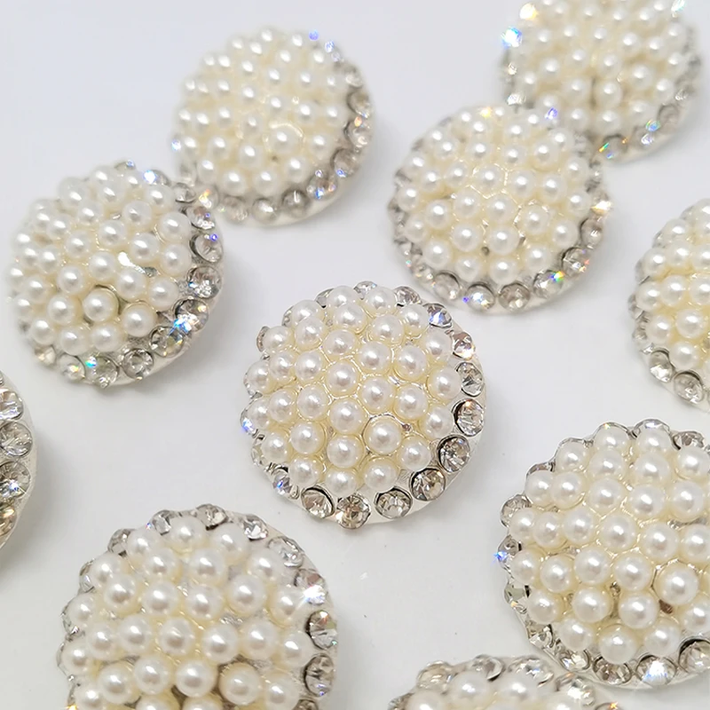 19MM Silver Pearl Rhinestone Buttons For Clothing Luxury Round Metal Button Maker Crafts Sewing Notion Needlework Appareil DIY