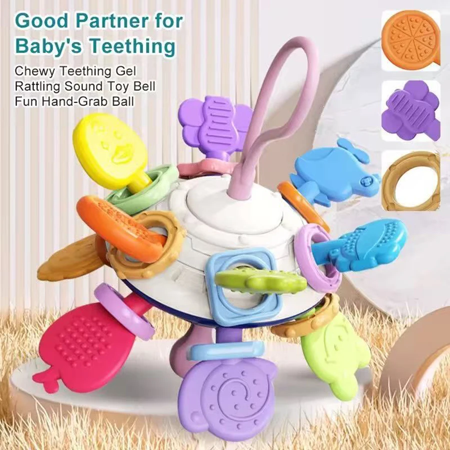 Hochet sensoriel Montessori pour bébé de 0 à 12 mois, jouets de dentition, développement de l'activité de préhension, jouets en Silicone, cadeau d'anniversaire et de noël, 1 pièce