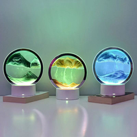 3D Color LED Flowing Sand Painting Table Lamp Art Picture Round Glass Hourglass Night Light Bedside Lamp Home Office Decorate