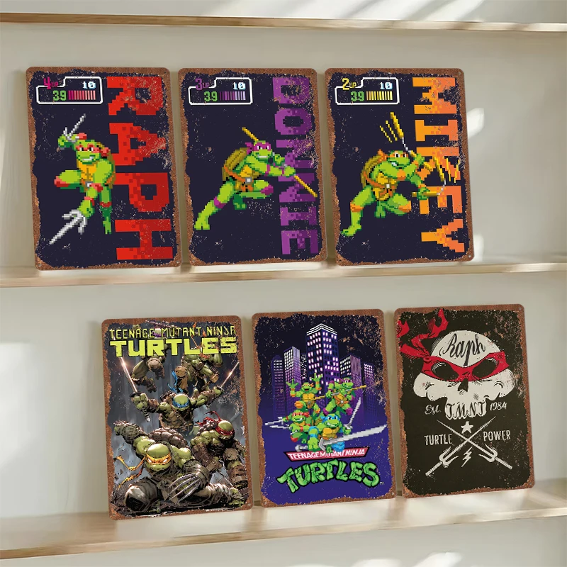 TMNT carteles de hojalata, arte de pared personalizable, carteles de hojalata de Metal Retro Vintage para decoración de dormitorio, accesorios de decoración del hogar para juegos