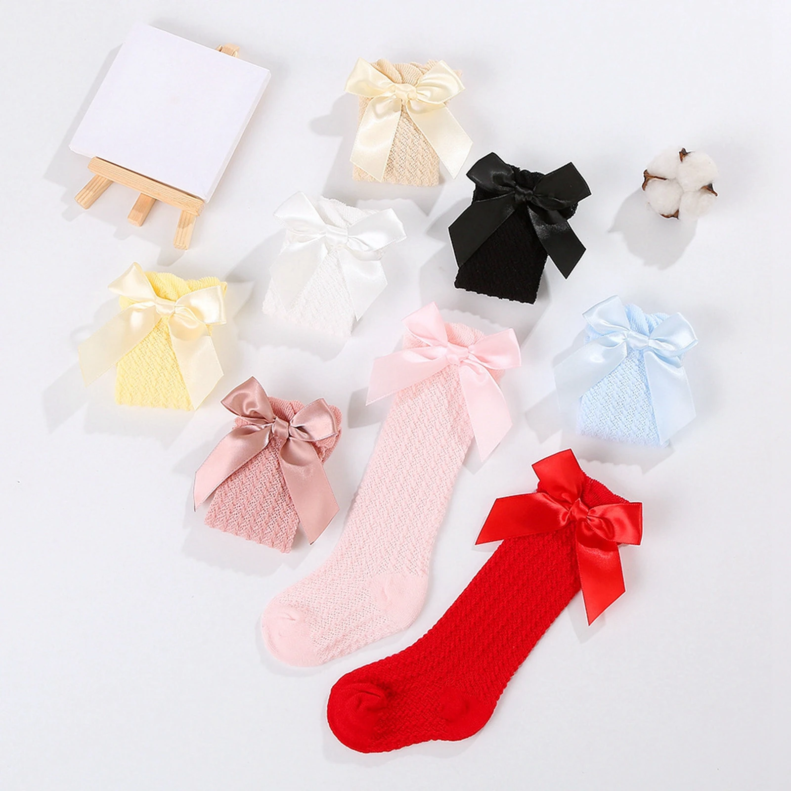 

Mildsown Baby Girls Knee High Socks Soft Long Socks Thin Breathable Mesh Stockings with Bow for Infants Leg Warmers 0-3Years Old