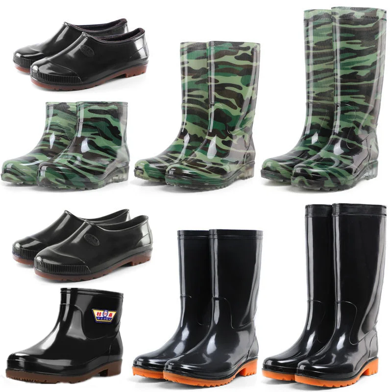 Four-Season Men's Rain Boots Waterproof PVC Work Shoes High-Tube Kitchen Outdoor Wear-Resistant Bull Tendon Bottom Warm