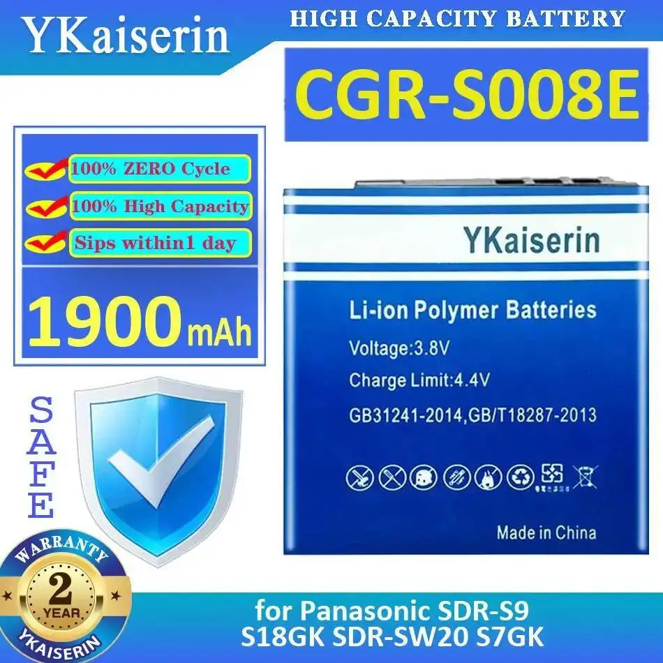 

1900Mah For Panasonic Sdr-S9 S18GK Sdr-SW20 S7GK Stable Cgr-S008E Camera Battery