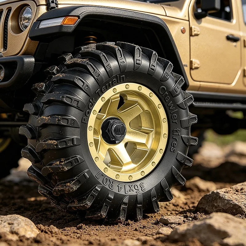 4Pcs 0.7 Inch Rubber Tires & Brass Wheel Rim Hub for AXIAL SCX30 Bronco 1/30 RC Crawler Car Upgrade Part