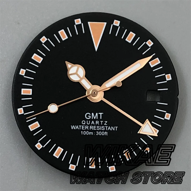 29mm 515 QuartzWatch Dial Black White Dial With HandsSet C3 Luminous Fit RONDA 515/RONDA 515-24H GMT Quartz Movement Watch Parts