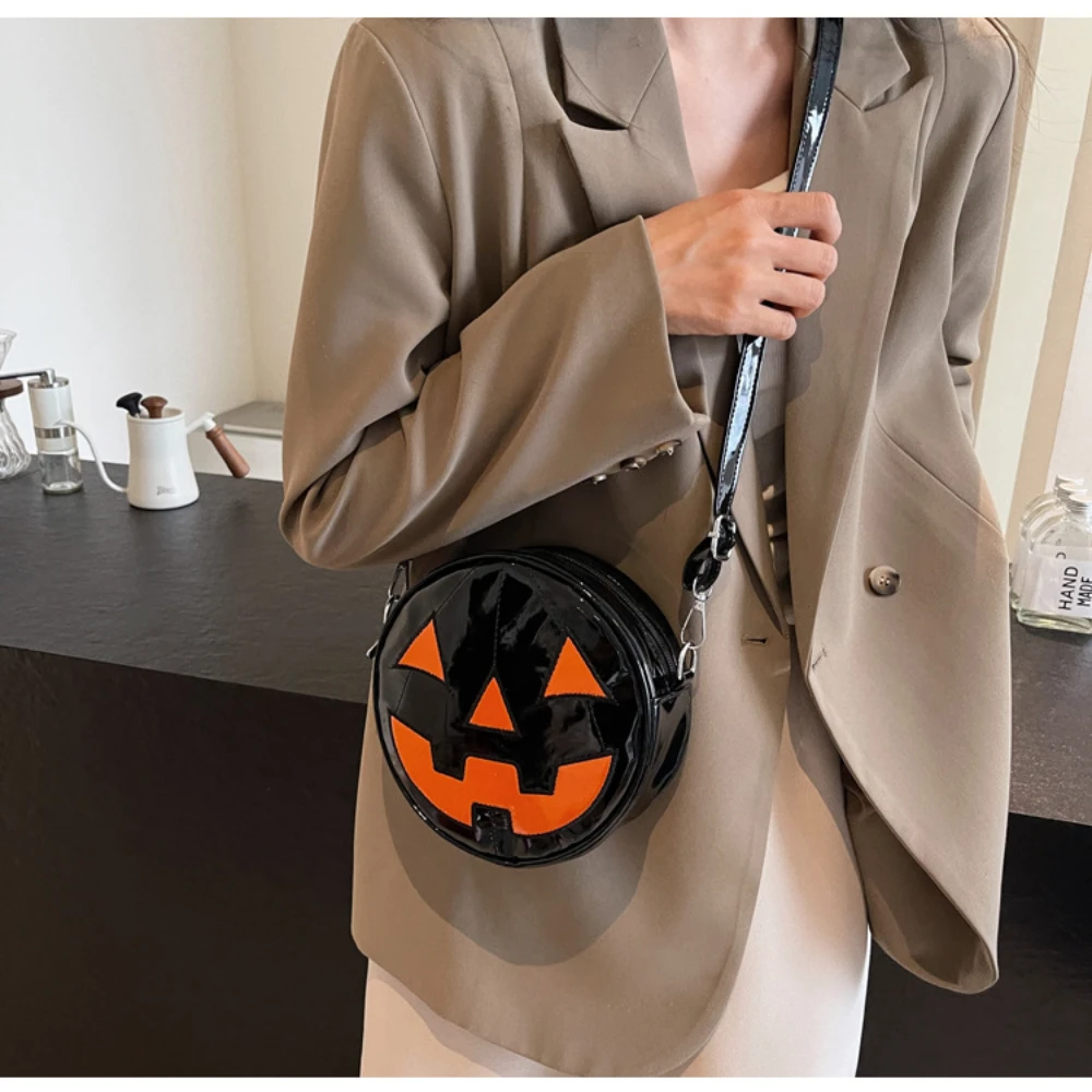 Adjustable Strap Satchel Round Pumpkin Crossbody Bag Pu Leather Bag High-Quality Devil Shoulder Bag For Travel Gifts For Mom