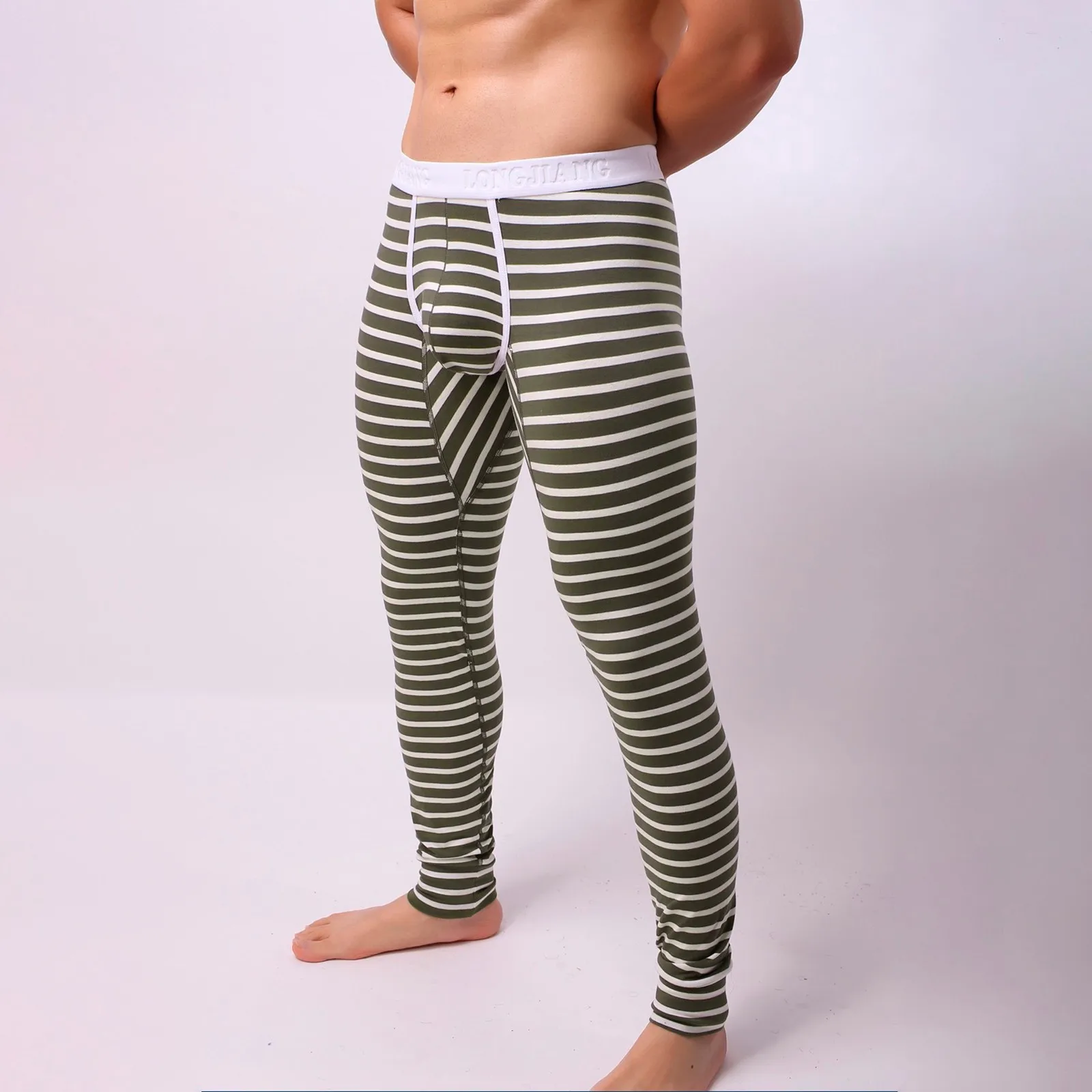 

Low Patchwork Leggings Pant Thermal Breathe Striped Mens Long Men's underwear Boxers Underpants Male Lingerie Panties