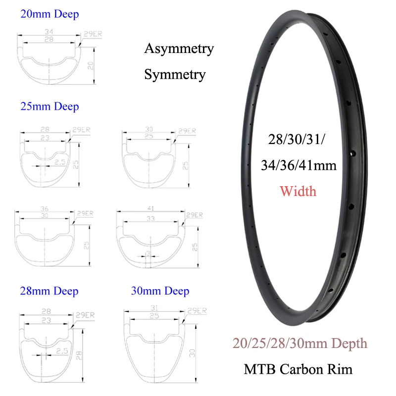 

LIENGU Customizable MTB Carbon Rim 29 UL SL XC 20/25/28/30mm Depth Symmetric Asymmetric Tubeless 28/30/31/34/36/41mm Width 29er