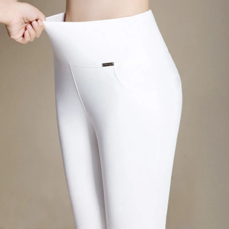 Pantaloni Skinny a vita alta da donna, Leggings elastici, pantaloni Slim, nero, vino, blu, bianco, da ufficio, 5XL, 6XL