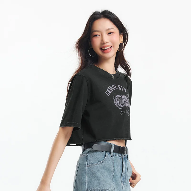Semir streetwear 반팔 티셔츠 여성 루즈 피트 악세사리 2025 여름 새로운 그래픽 프린트 레트로 탑