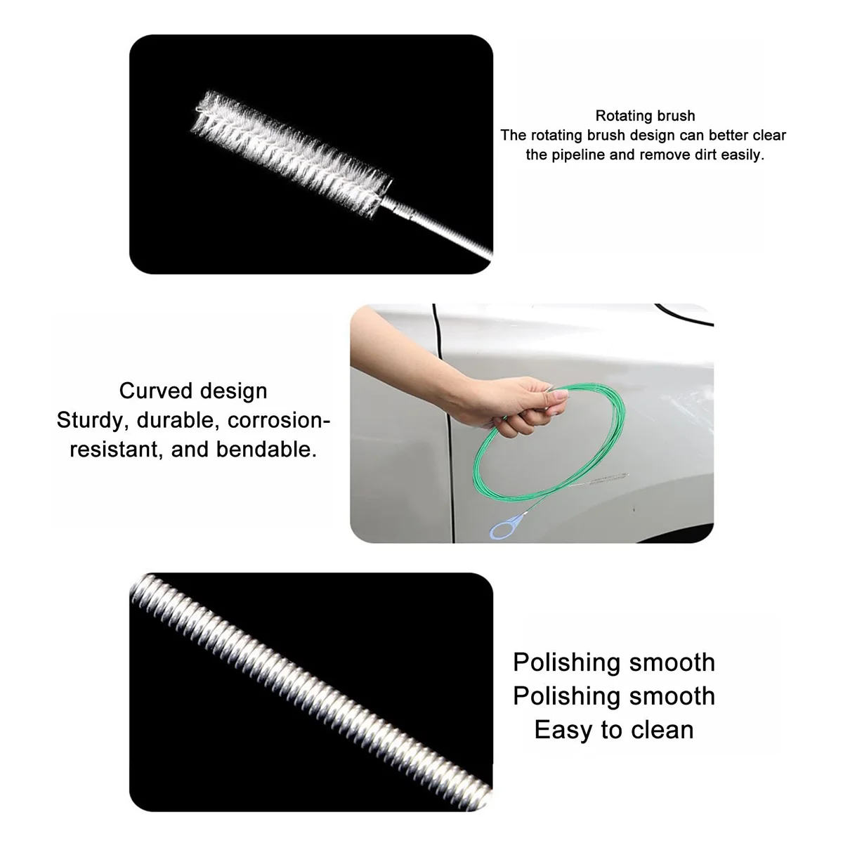 3/5/10M Drain Cleaning Brush Set, Car Sunroof, Door & Windshield Unblocker, Cleaning Tools Kit