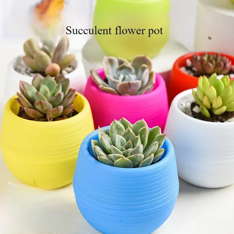 Mini Flower Pots Colourful Round Plastic Plant Flower Pot Succulents Pot Garden Home Office Decor Plastic Nursery Pots Planters