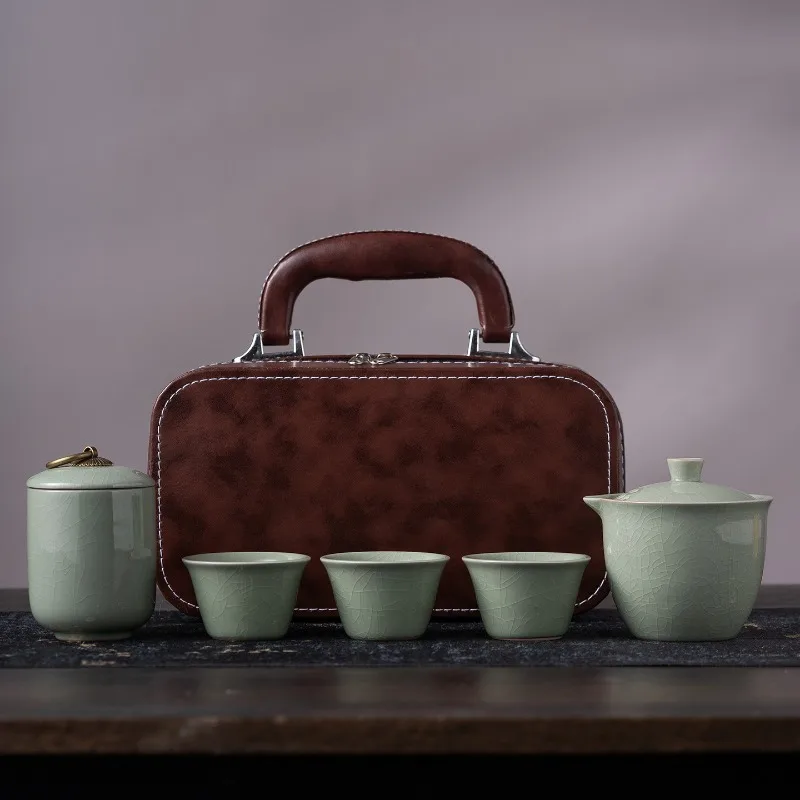 Portable Ceramic Travel Tea Set One Pot Three Cups Quick Drink Cup Outdoor Kung Fu Tea Set Gift Souvenir Tea Set