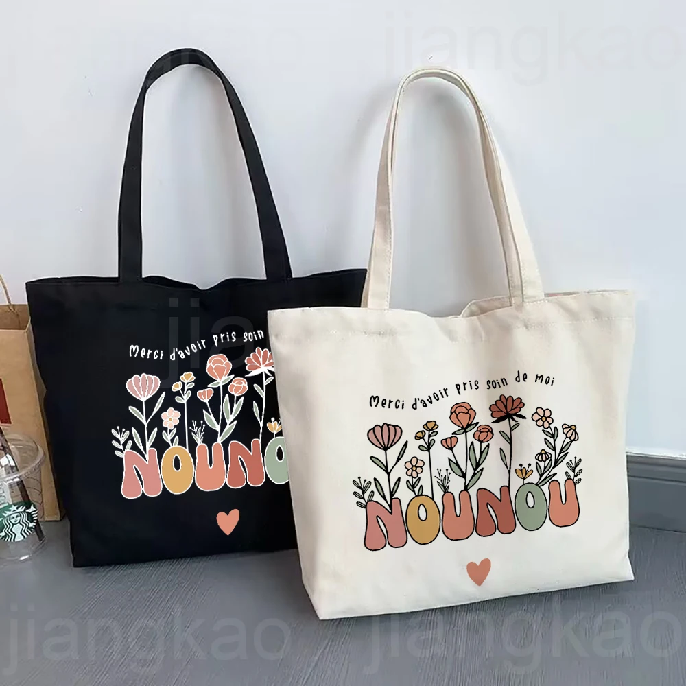 Gracias por cuidar de mí, bolso de mano con estampado de niñera, bolso de hombro femenino, bolsos de lona, bolsos de compras para mujer, regalo para Nounou