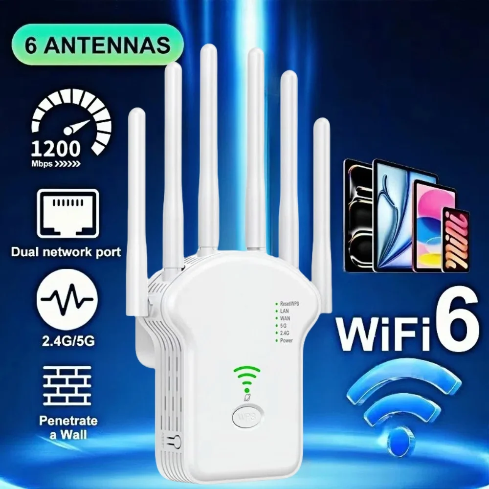 

1200Mbps Wireless Repeater WiFi Router 2.4G 5G Dual Band WiFi Signal Extender Wi-Fi Amplifier Long Range Signal Booster Router