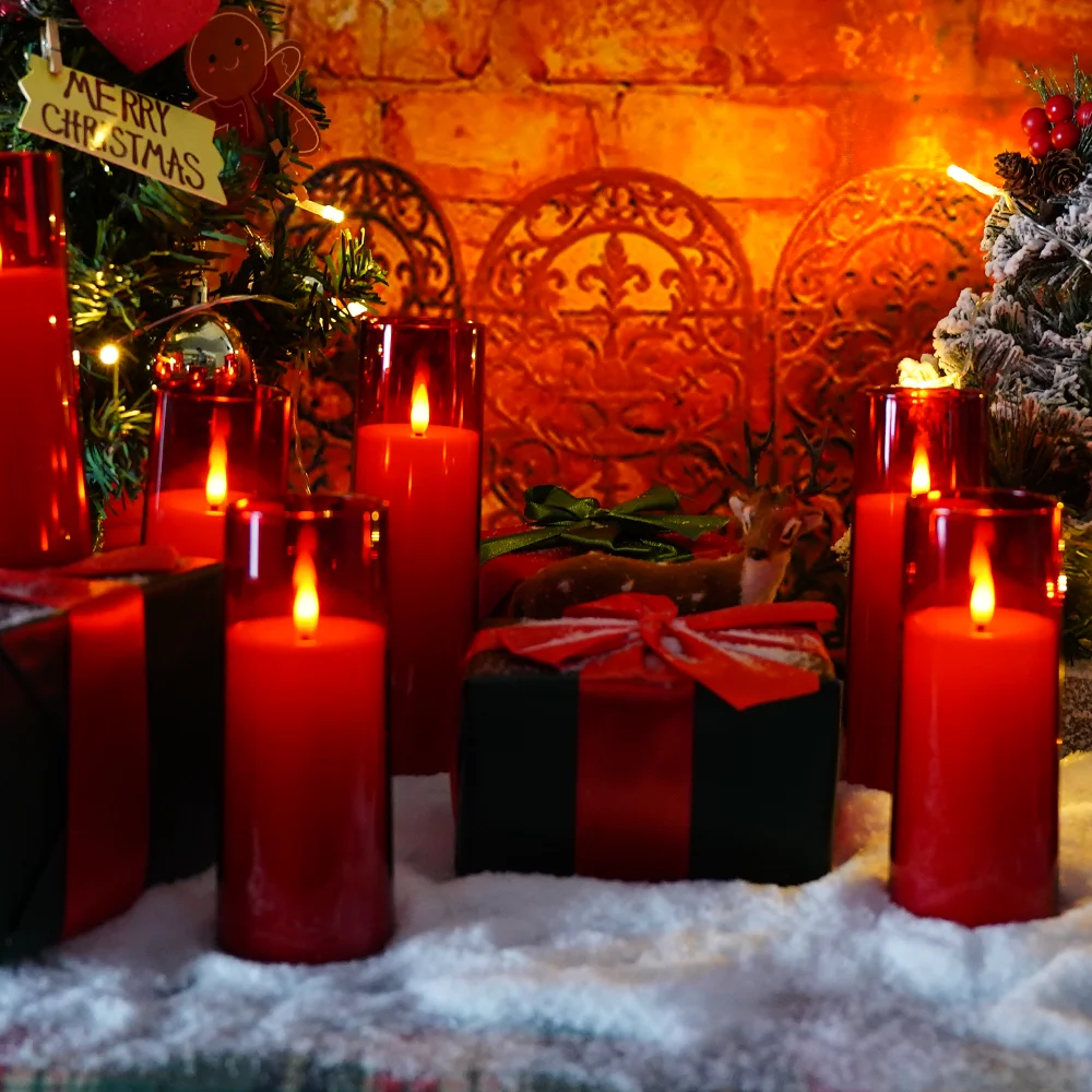 Remote Controlled Red Flameless LED Electronic Candles Set of 5 for Party Wedding Anniversary New Year Eve Church Decor Candles