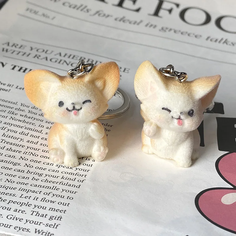 Cute 3D Fox Animal Keychains Key Ring Women Gift Fluffy Cartoon Lovely Funny Wink Pet Pendant Bag Airpods Box Car Holder Jewelry