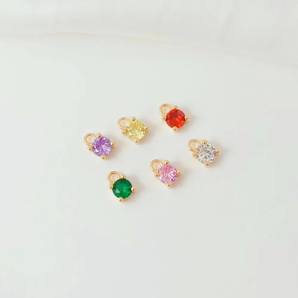 

14K Gold-plated Four-pronged Micro-inlaid Round Colored Zircon Pendant, DIY Handcrafted Bracelet, Pendant, Earrings